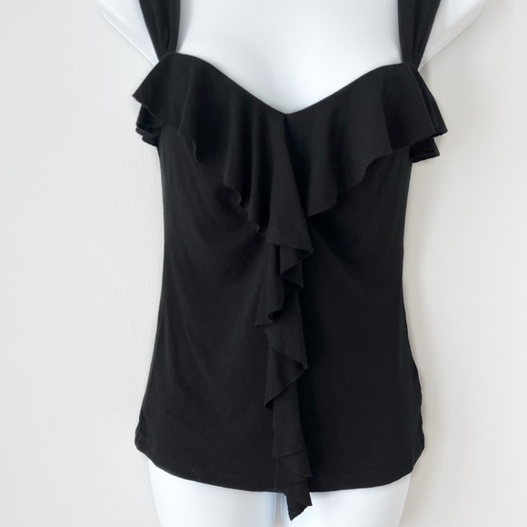 White House Black Market WHBM Ruffle Front Sleeveless Shell Tank Top Black XS - Picture 3 of 11